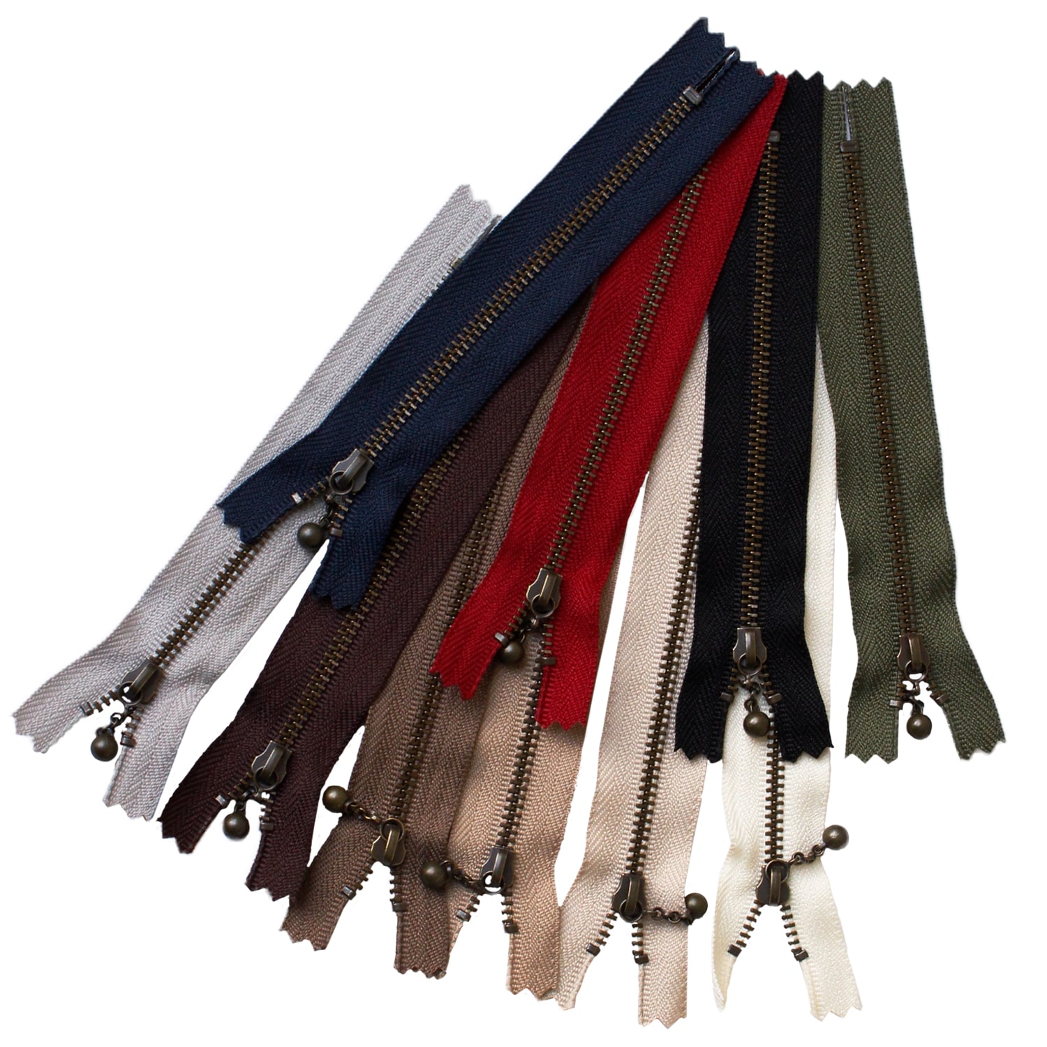 日本紐釦貿易 Y.K.K 玉付ファスナー14cm イブシ10本セット 3GKB14-10MIX (ご注文単位1束)【直送品】