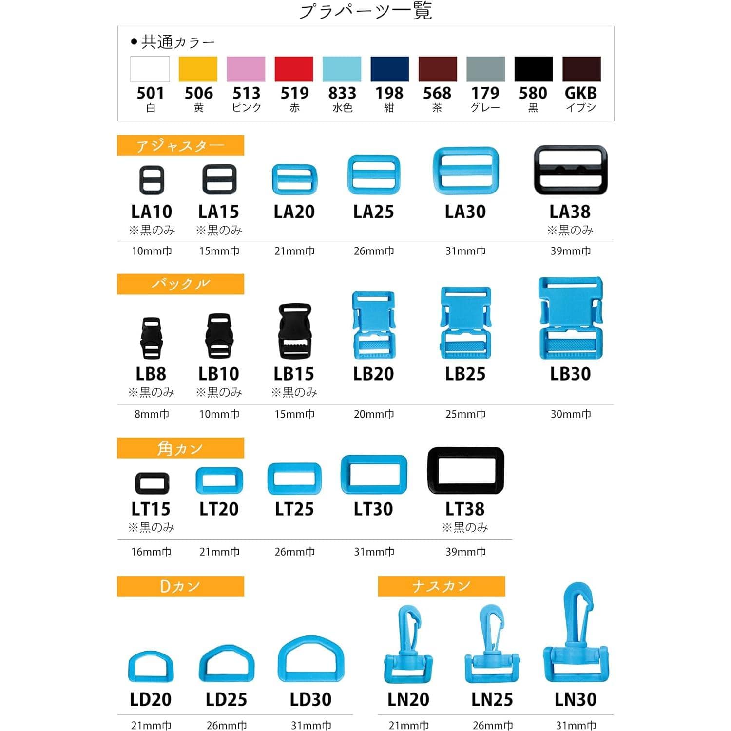 日本紐釦貿易 Y.K.K プラスチックパーツ プラパーツ コードストッパー 水色 穴径φ0.6cm 2個入 SR25-833 (ご注文単位1枚)【直送品】