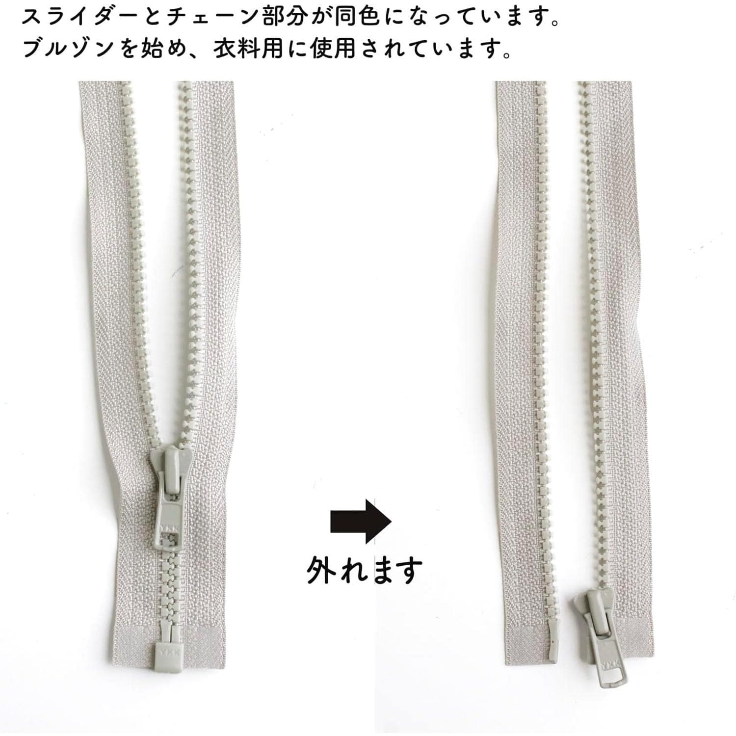日本紐釦貿易 Y.K.K ビスロンオープンファスナー 60cm 同色3本入 col.576 グレー 4VS60-576 (ご注文単位1束)【直送品】