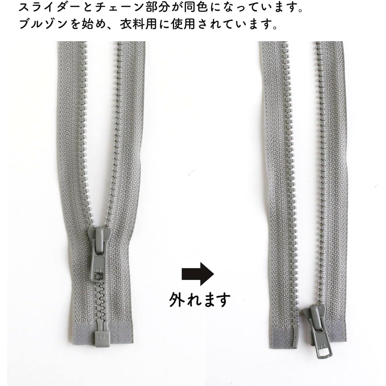 日本紐釦貿易 Y.K.K ビスロンオープンファスナー 60cm 同色3本入 col.577 濃グレー 4VS60-577 (ご注文単位1束)【直送品】