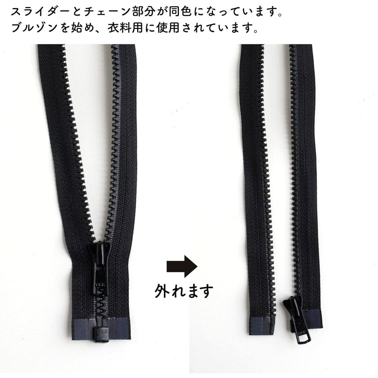 日本紐釦貿易 Y.K.K ビスロンオープンファスナー 60cm 同色3本入 col.580 黒 4VS60-580 (ご注文単位1束)【直送品】