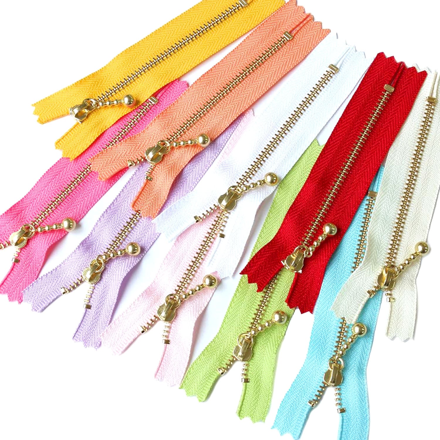 日本紐釦貿易 Y.K.K 玉付きファスナー ゴールド MIX 10cm 10色各1本入 3G10-10MIX （ご注文単位1セット）【直送品】