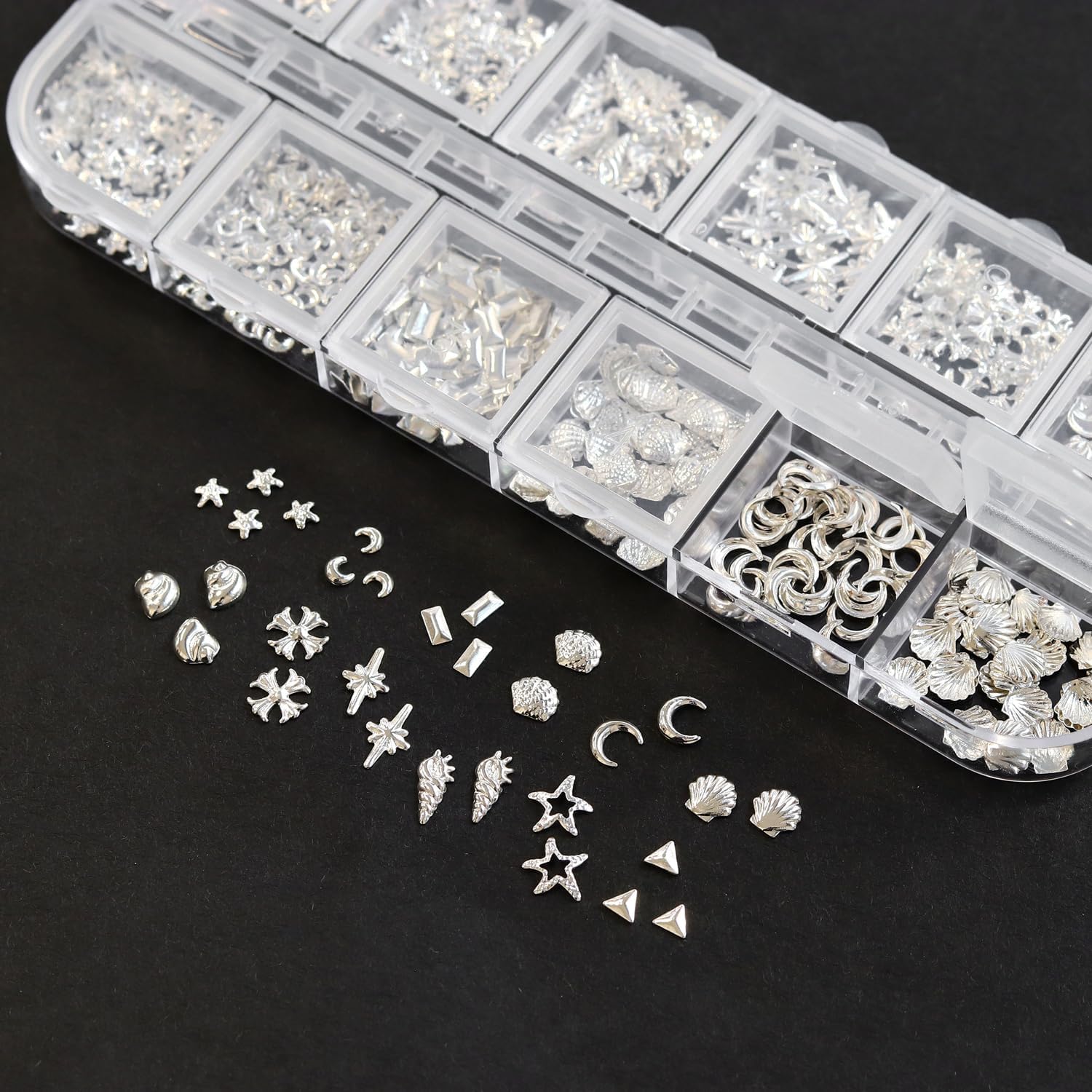 日本紐釦貿易 メタルパーツ ミックス 約2~10mm/40g シルバー KE-METAL-S (ご注文単位1束)【直送品】