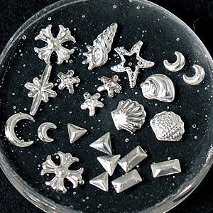 日本紐釦貿易 メタルパーツ ミックス 約2~10mm/40g シルバー KE-METAL-S (ご注文単位1束)【直送品】