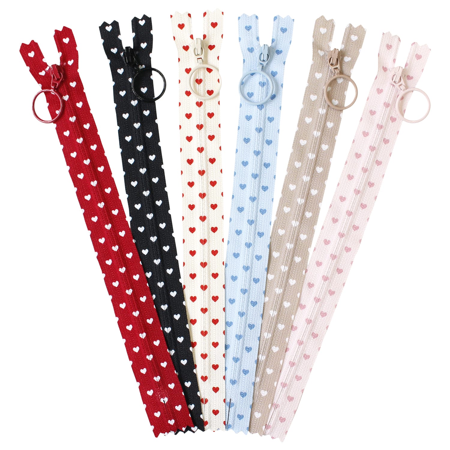 日本紐釦貿易 ハート柄プリントファスナー 20cm 6本セット PRF20-HT6MIX （ご注文単位1束）【直送品】