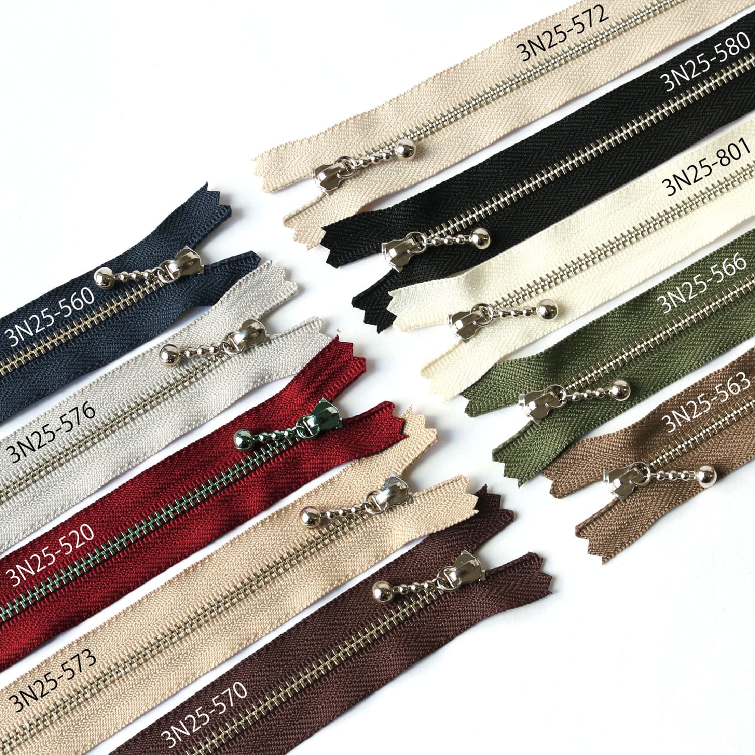 日本紐釦貿易 Y.K.K 玉付きファスナー ニッケル エンジ 25cm 同色10本 3N25-520 (ご注文単位1束)【直送品】