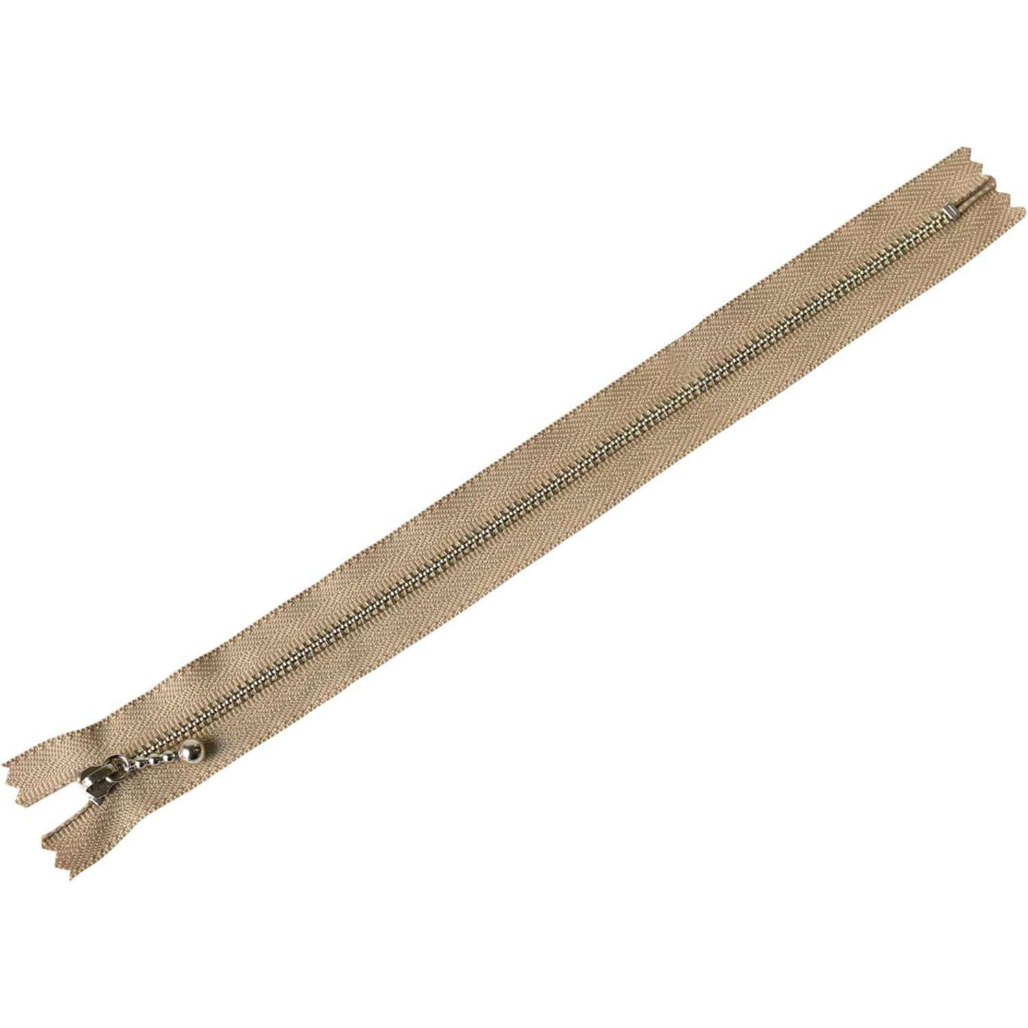 日本紐釦貿易 Y.K.K 玉付きファスナー ニッケル 濃ベージュ 25cm 同色10本 3N25-573 （ご注文単位1束）【直送品】