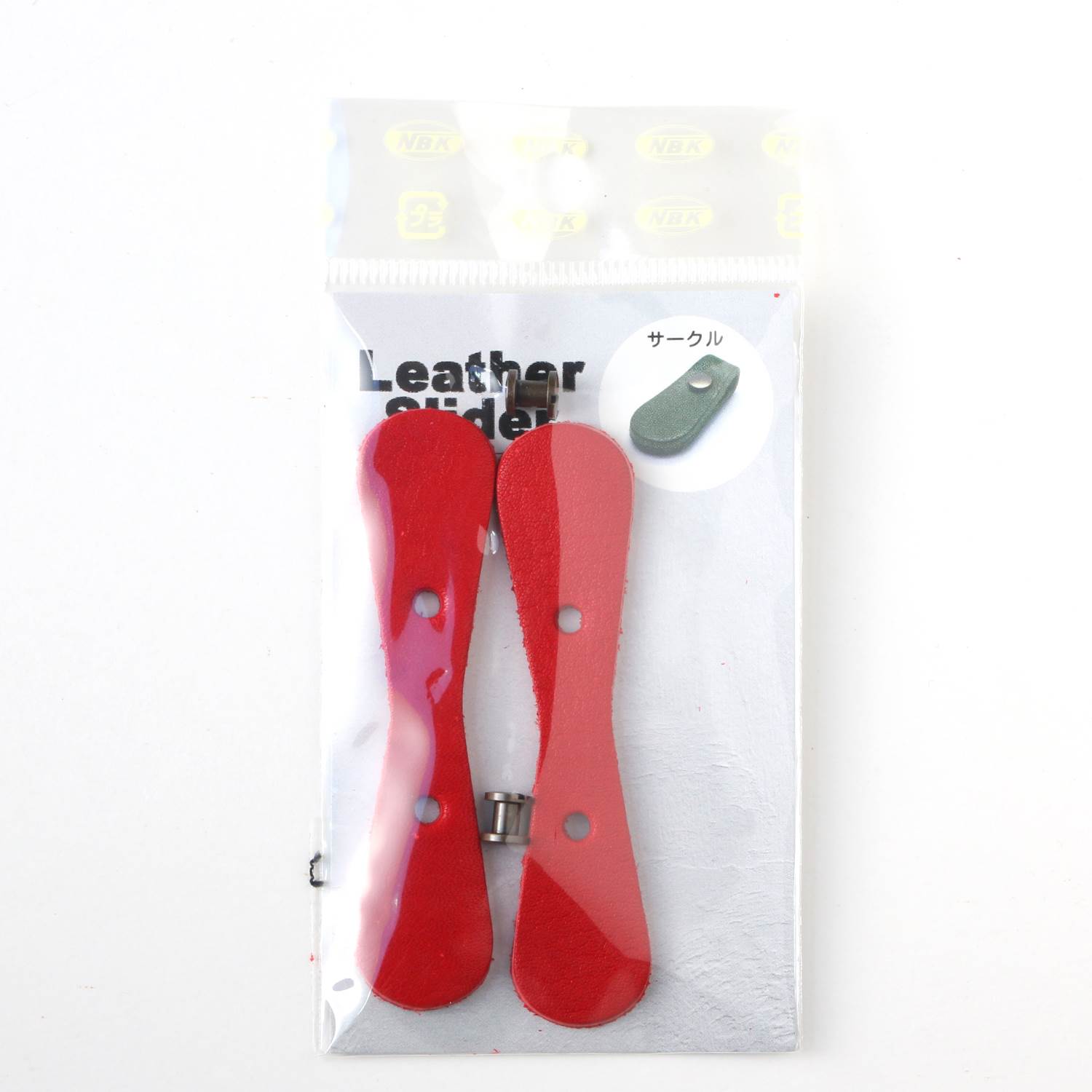 日本紐釦貿易 Y.K.K 本革 ファスナー引き手パーツ サークル型 ネジ式カシメ付き 約17mm×35mm 赤 LSC-R (ご注文単位1束)【直送品】