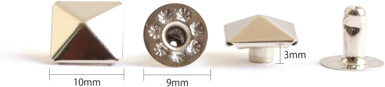 日本紐釦貿易 角鋲 スタッズ ピラミッド型 10mm ニッケル 20個入 F3-203 (ご注文単位1束)【直送品】