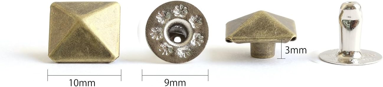 日本紐釦貿易 スタッズ角ピラミッド アンティークゴールド 10mm 20個入 F3-204 (ご注文単位1束)【直送品】