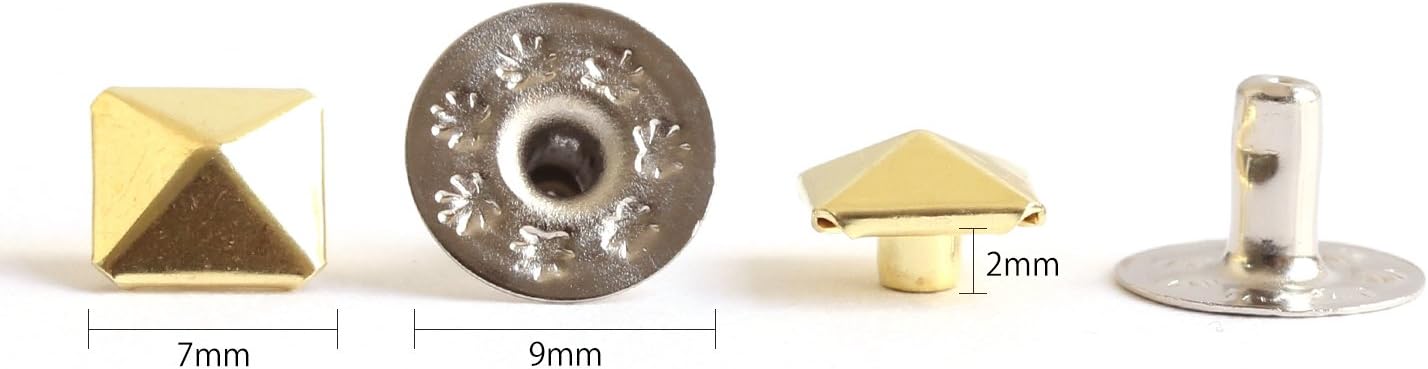 日本紐釦貿易 スタッズ角ピラミッド ゴールド 7mm 20組入 F3-600 (ご注文単位1束)【直送品】
