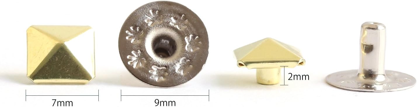 日本紐釦貿易 スタッズ角ピラミッド クリスタルゴールド 7mm 12組入 F3-601 (ご注文単位1束)【直送品】