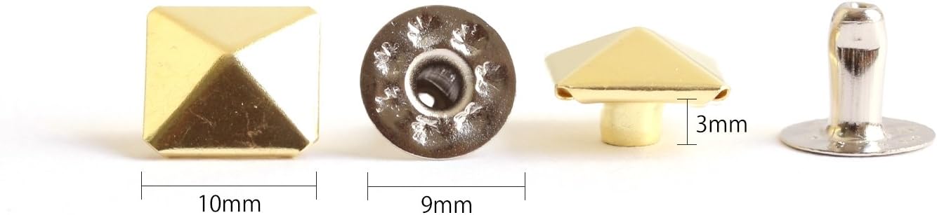 日本紐釦貿易 スタッズ角ピラミッド ゴールド 10mm 20組入 F3-602 (ご注文単位1束)【直送品】