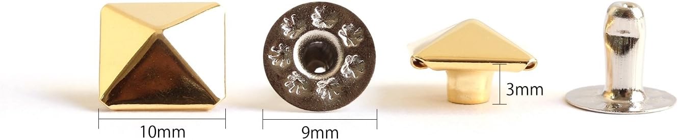 日本紐釦貿易 スタッズ角ピラミッド クリスタルゴールド 10mm 12組入 F3-603 (ご注文単位1束)【直送品】