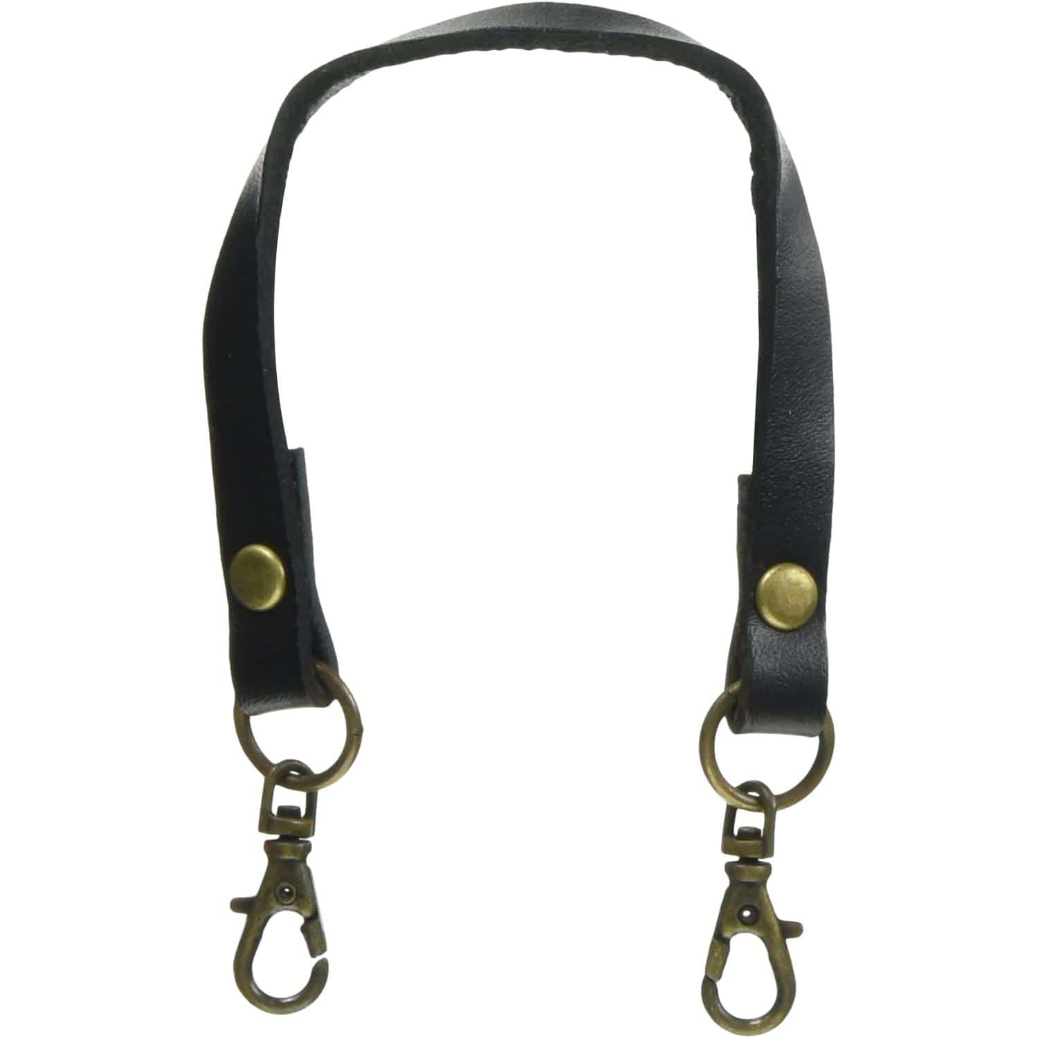 日本紐釦貿易 本革 口金用持ち手 1本手 アンティークゴールド W約8mm×H約22cm 黒 MAW17-B-AG (ご注文単位1本)【直送品】