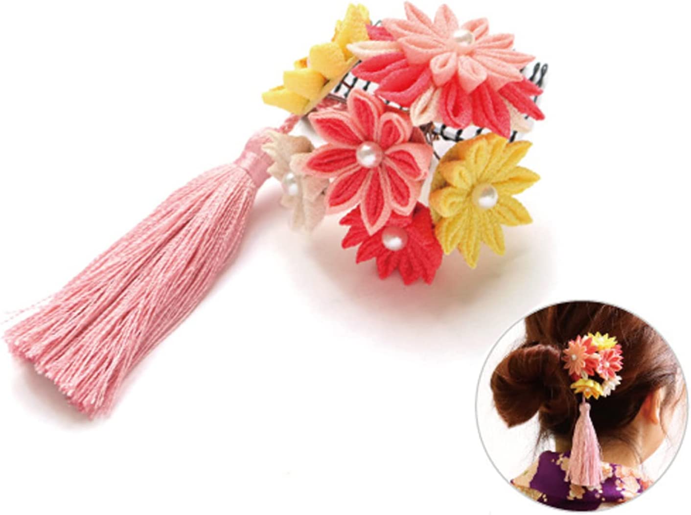 日本紐釦貿易 つまみ細工キット 花しごと「はんなり色のコーム」 S50-5 （ご注文単位1個）【直送品】