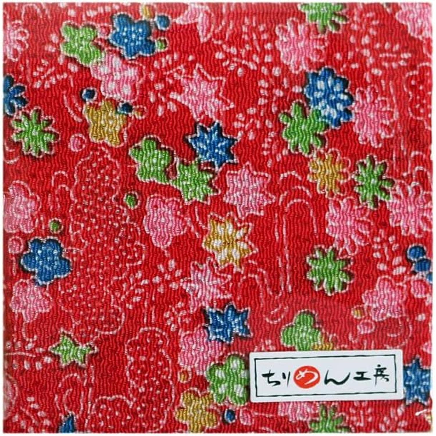 日本紐釦貿易 ちりめんカット 友禅 約23×33cm 花柄 赤 Y001-02 （ご注文単位1枚）【直送品】