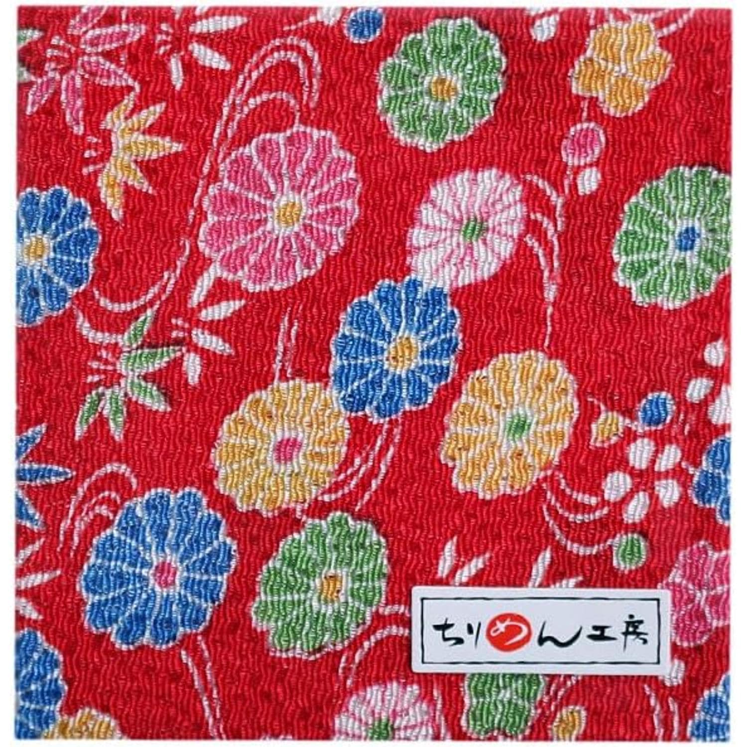 日本紐釦貿易 ちりめんカット 友禅 約23×33cm 花柄 赤 Y002-02 （ご注文単位1枚）【直送品】