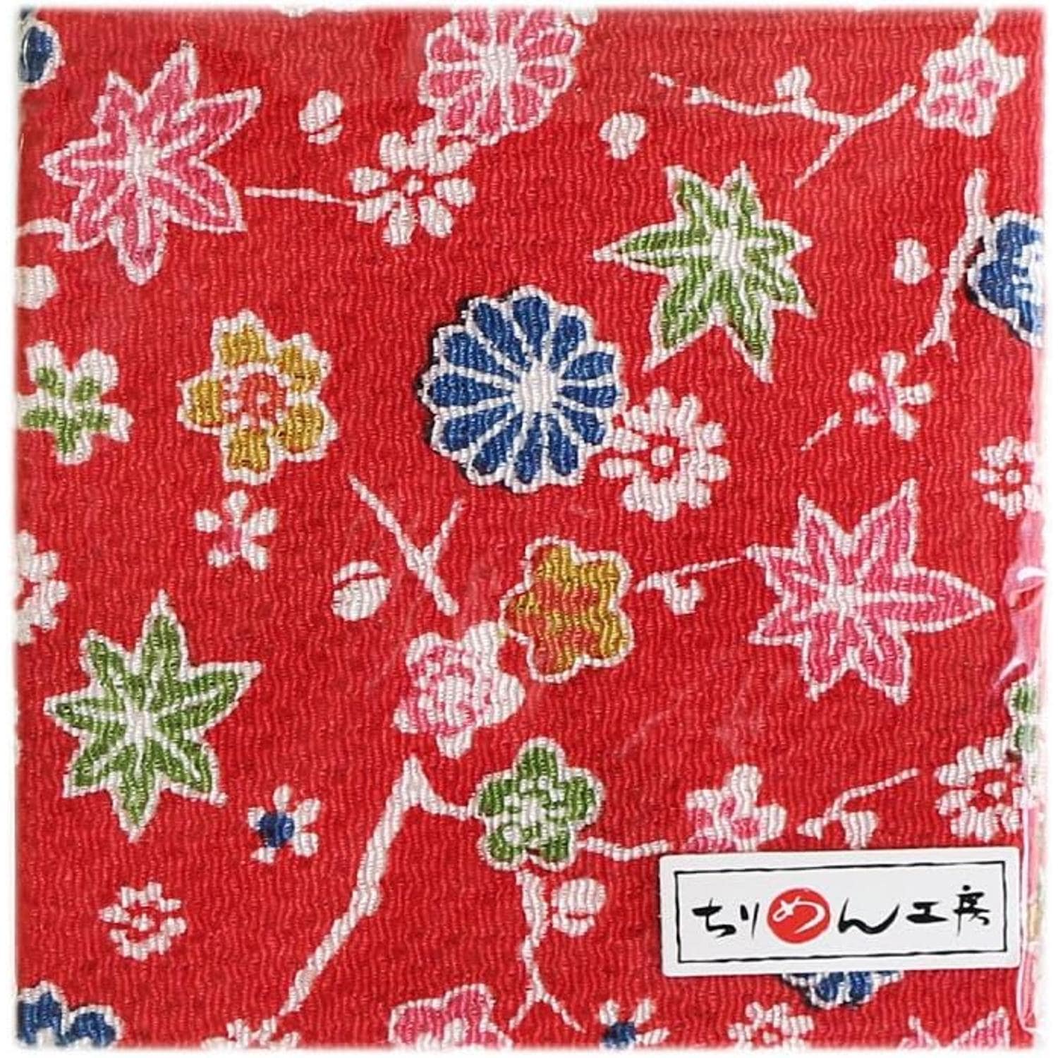 日本紐釦貿易 ちりめんカット 友禅 約23×33cm 花柄 赤 Y005-02 （ご注文単位1枚）【直送品】