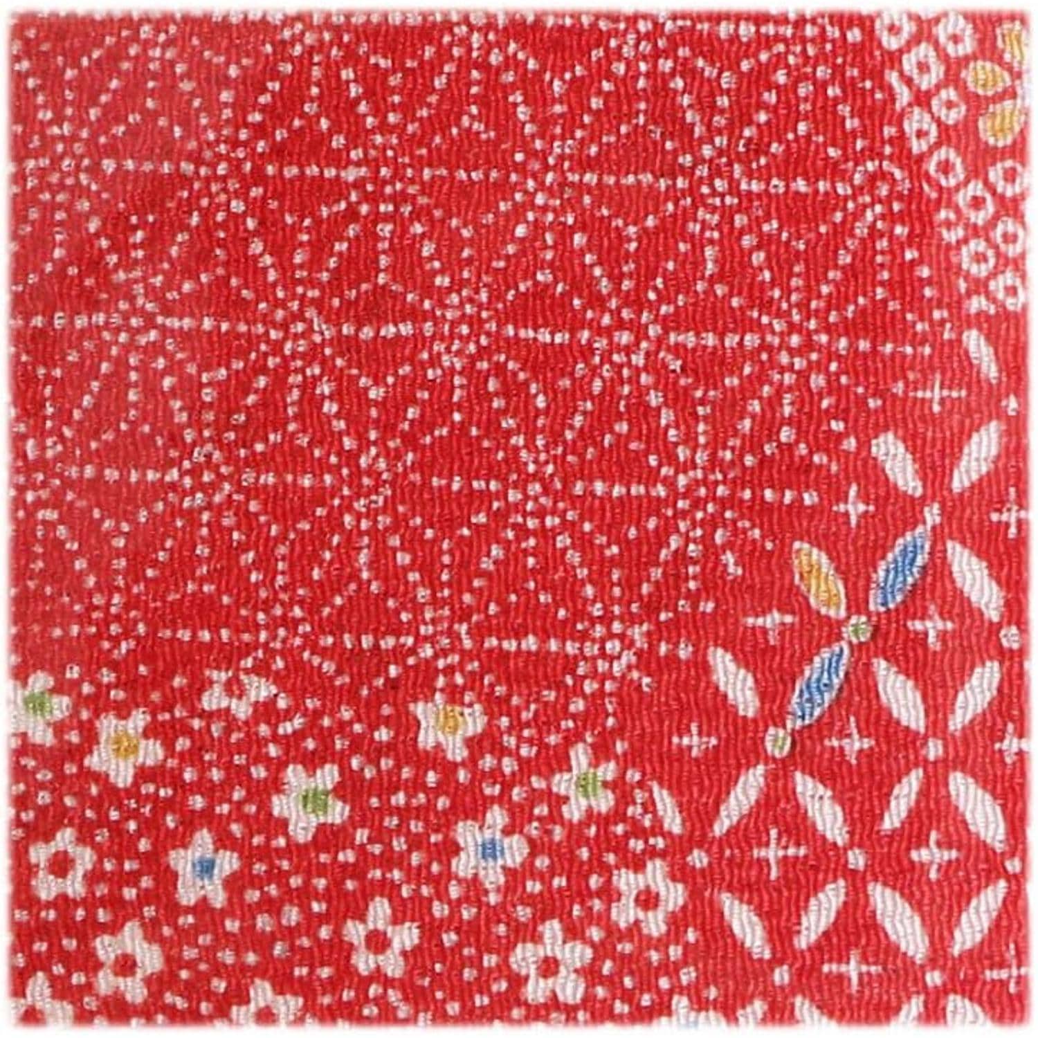 日本紐釦貿易 ちりめんカット 友禅 約23×33cm 花柄 赤 Y146-02 （ご注文単位1枚）【直送品】