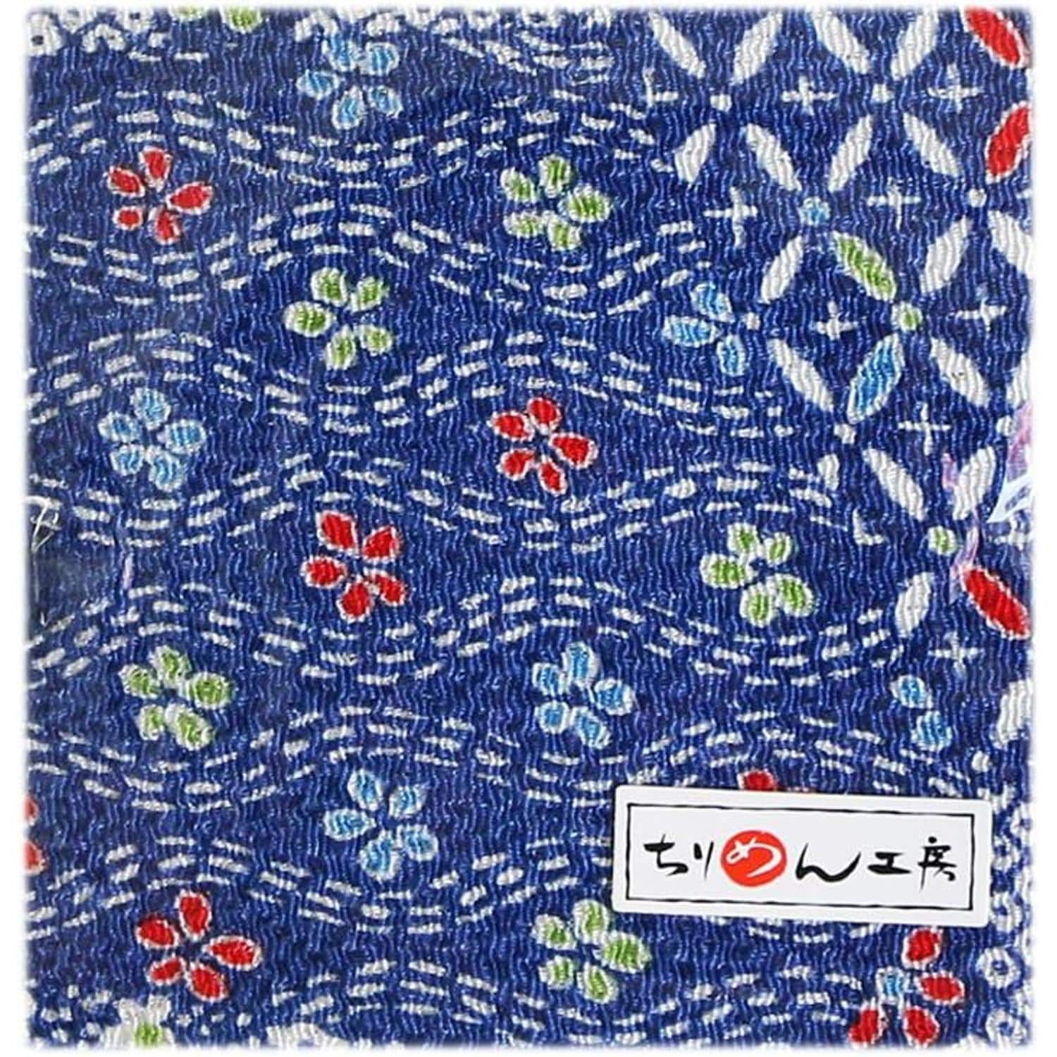 日本紐釦貿易 ちりめんカット 友禅 約23×33cm 花柄 紺 Y146-15 (ご注文単位1枚)【直送品】
