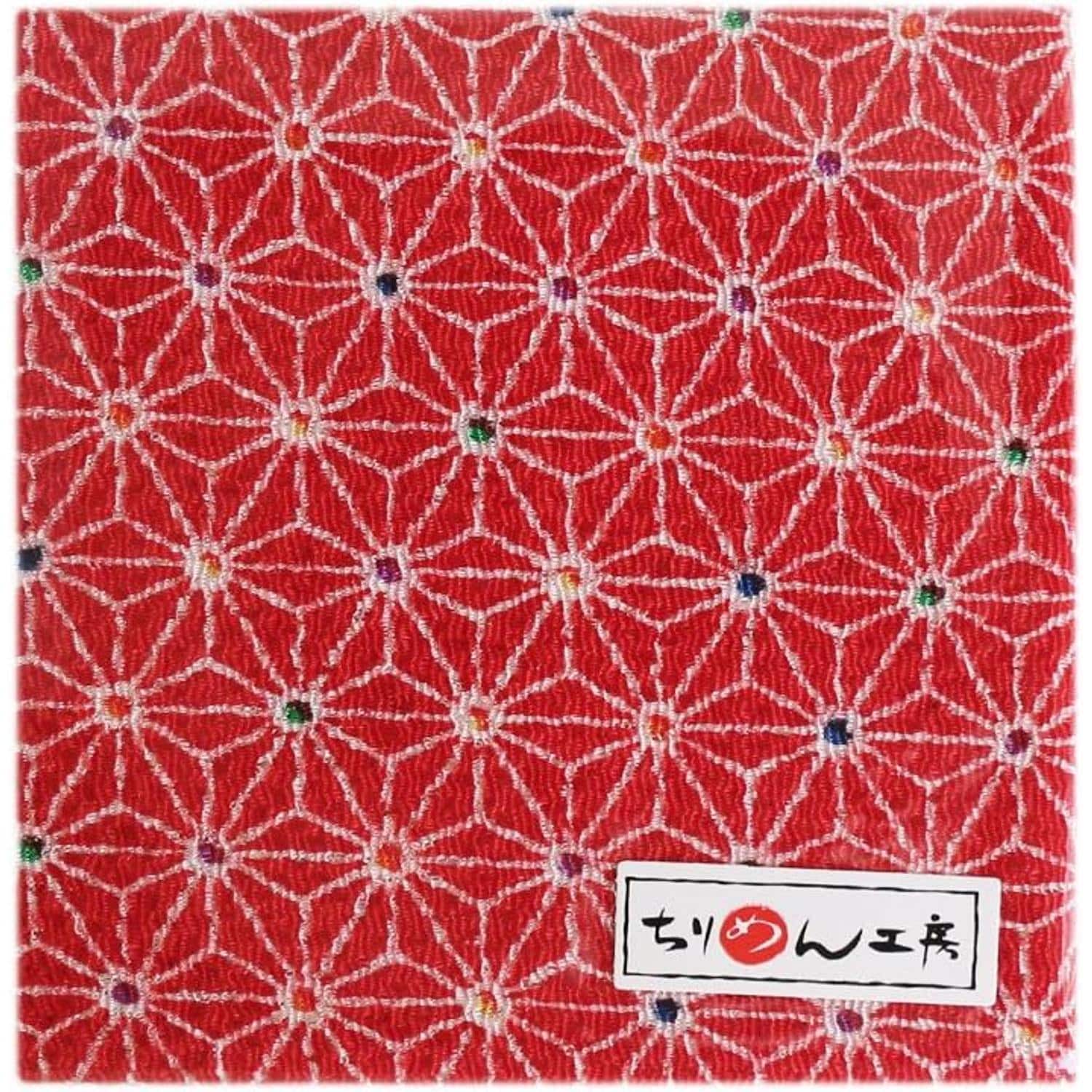 日本紐釦貿易 ちりめんカット 友禅 約23×33cm 麻の葉柄 赤 Y199-02 （ご注文単位1枚）【直送品】