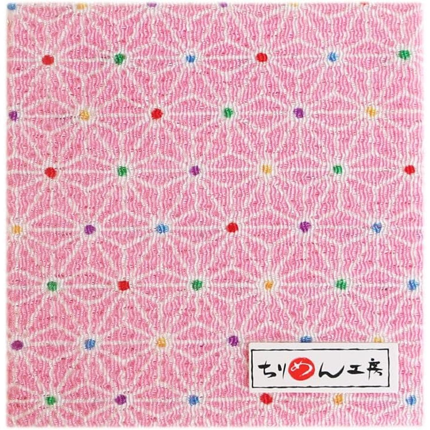 日本紐釦貿易 ちりめんカット 友禅 約23×33cm 麻の葉柄 桃色 Y199-08 （ご注文単位1枚）【直送品】