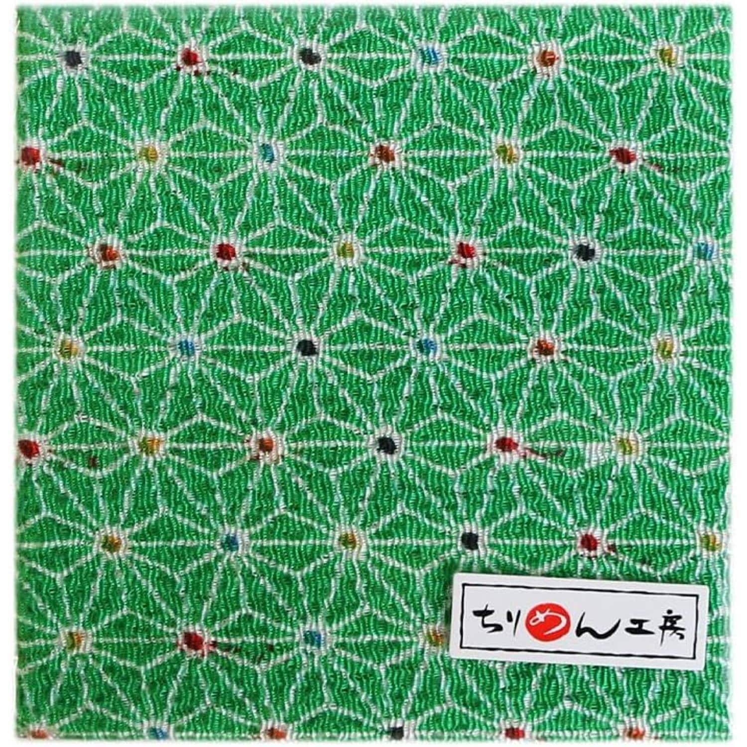 日本紐釦貿易 ちりめんカット 友禅 約23×33cm 麻の葉柄 緑 Y199-13 （ご注文単位1枚）【直送品】