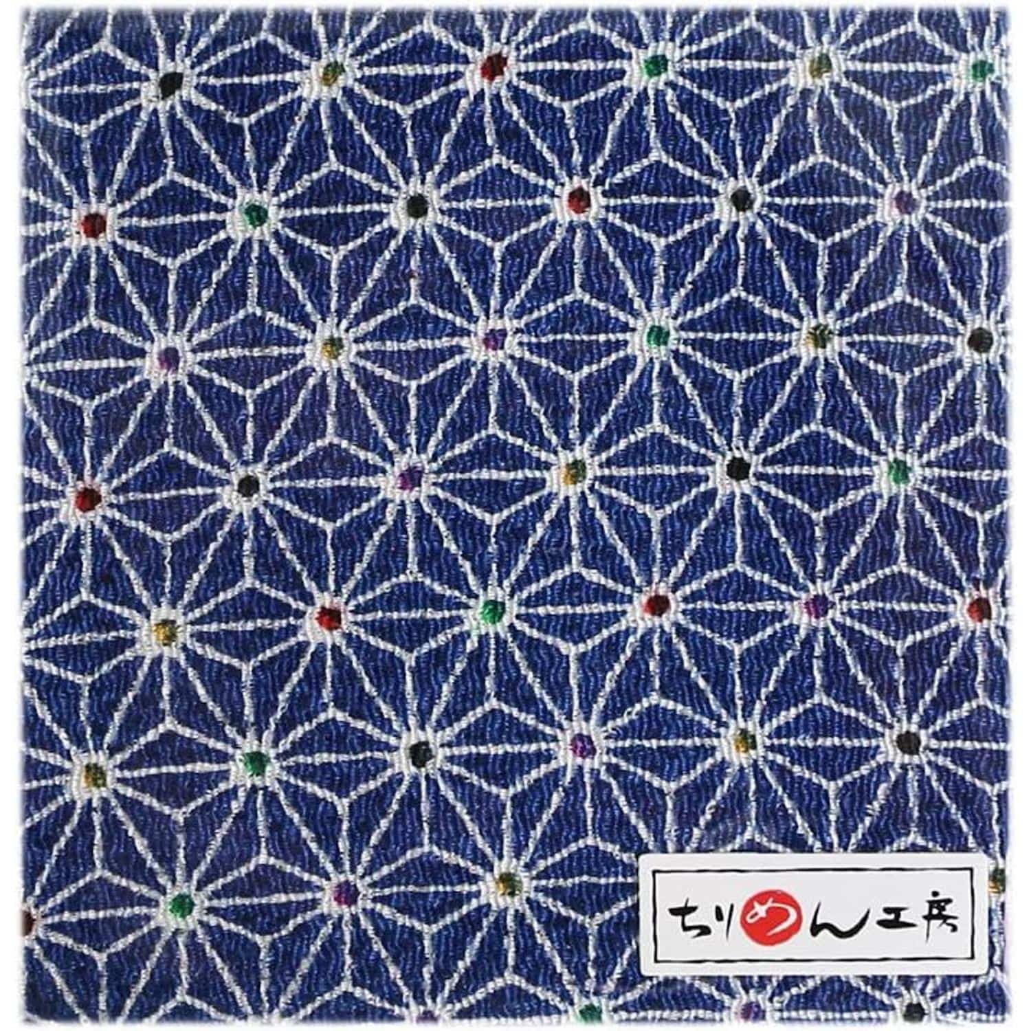 日本紐釦貿易 ちりめんカット 友禅 約23×33cm 麻の葉柄 紺 Y199-15 （ご注文単位1枚）【直送品】