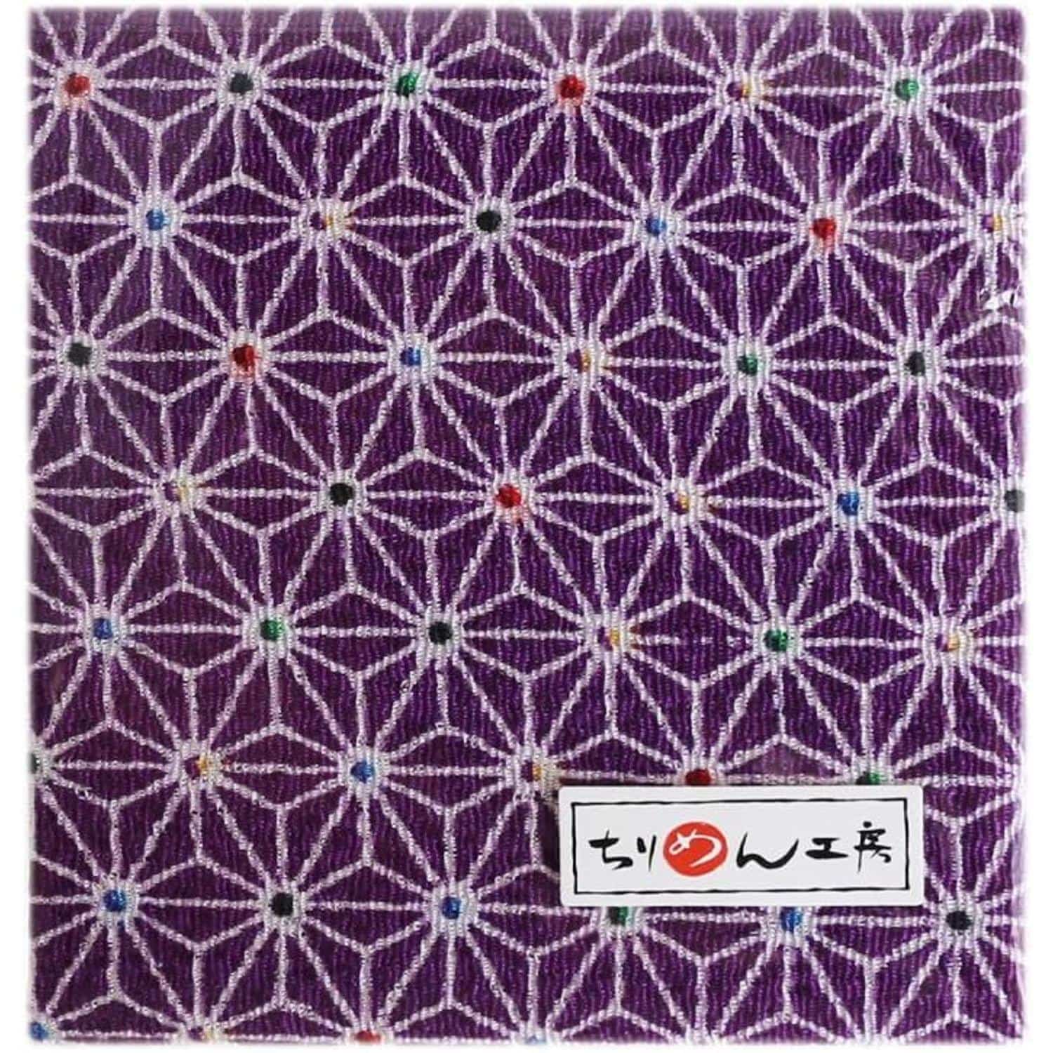 日本紐釦貿易 ちりめんカット 友禅 約23×33cm 麻の葉柄 紫 Y199-16 （ご注文単位1枚）【直送品】