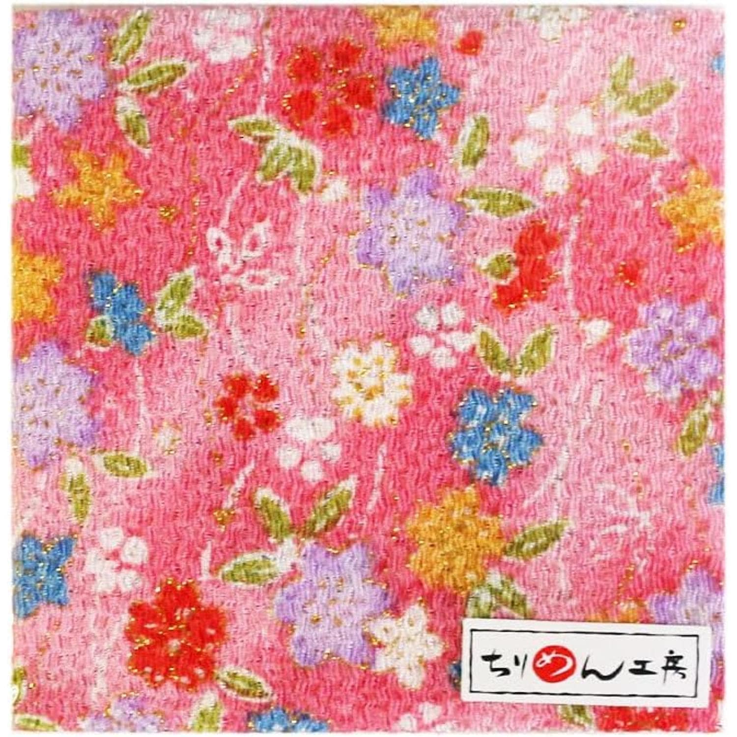 日本紐釦貿易 ちりめんカット 金彩 約23×33cm 花柄 桃色 GH21-06 (ご注文単位1枚)【直送品】