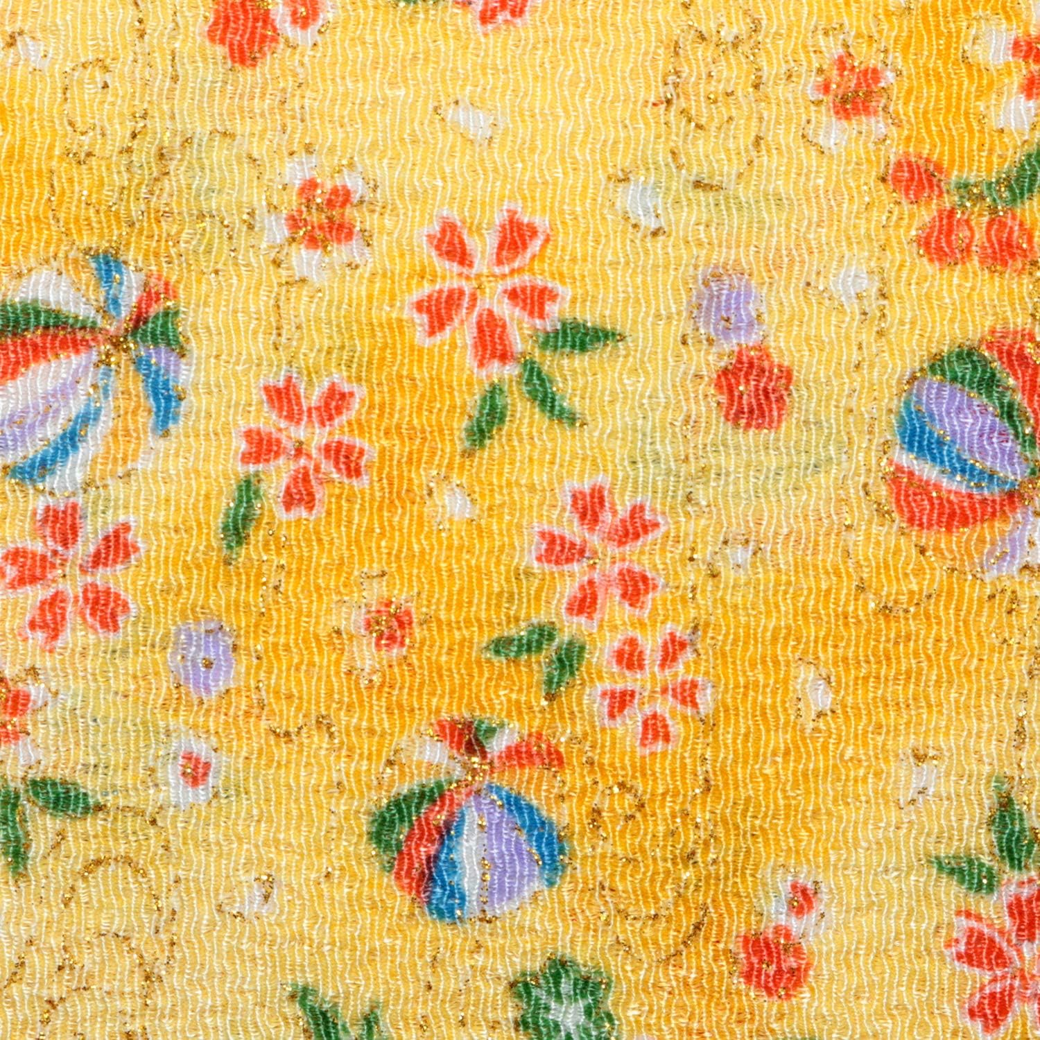 日本紐釦貿易 ちりめんカット 金彩 約23×33cm 手鞠柄 黄色 GH22-05 （ご注文単位1枚）【直送品】