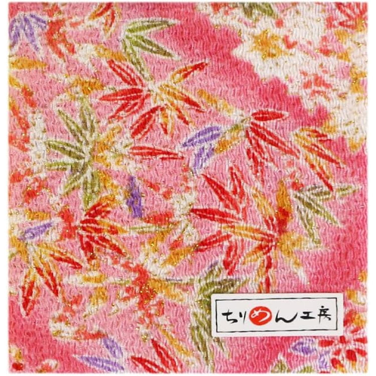 日本紐釦貿易 ちりめんカット 金彩 約23×33cm 花と紅葉柄 桃色 GH31-02 (ご注文単位1枚)【直送品】