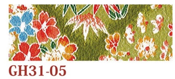 日本紐釦貿易 ちりめんカット 金彩 約23×33cm 花と紅葉柄 黄緑 GH31-05 （ご注文単位1枚）【直送品】