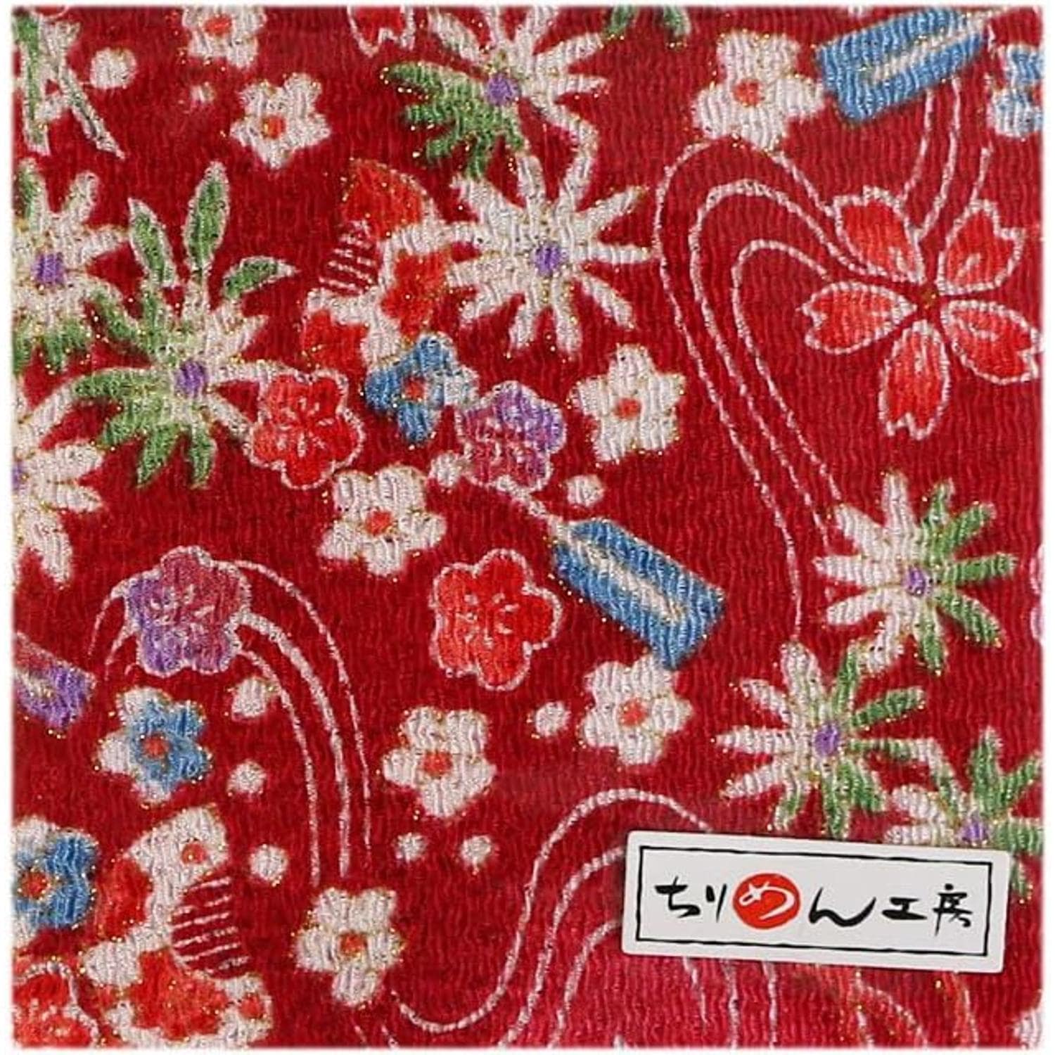 日本紐釦貿易 ちりめんカット 金彩 約23×33cm 花と櫛柄 葡萄色 GH33-02 (ご注文単位1枚)【直送品】