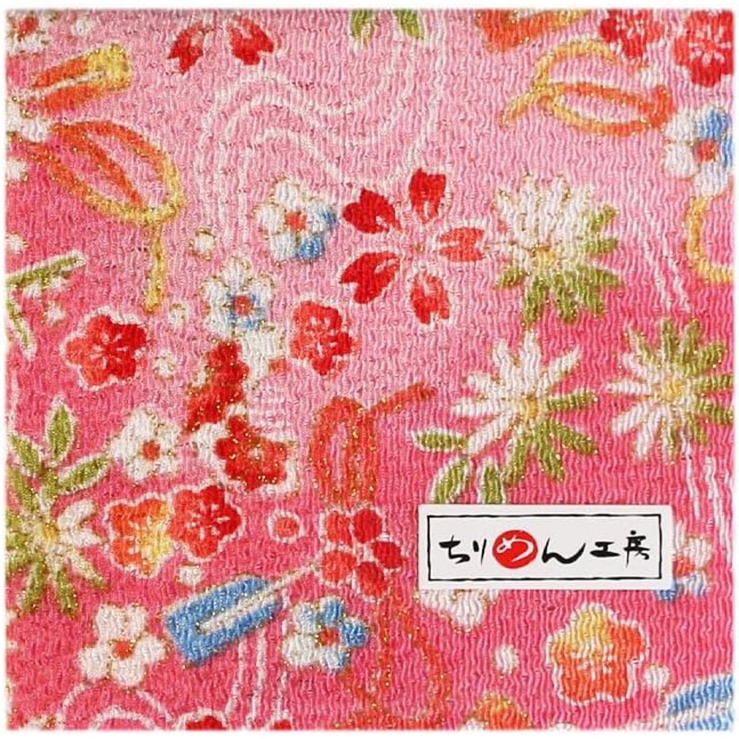 日本紐釦貿易 ちりめんカット 金彩 約23×33cm 花と櫛柄 桃色 GH33-03 (ご注文単位1枚)【直送品】