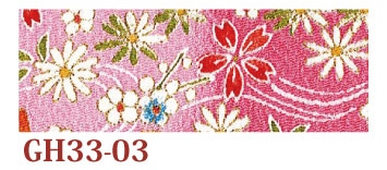 日本紐釦貿易 ちりめんカット 金彩 約23×33cm 花と櫛柄 桃色 GH33-03 (ご注文単位1枚)【直送品】