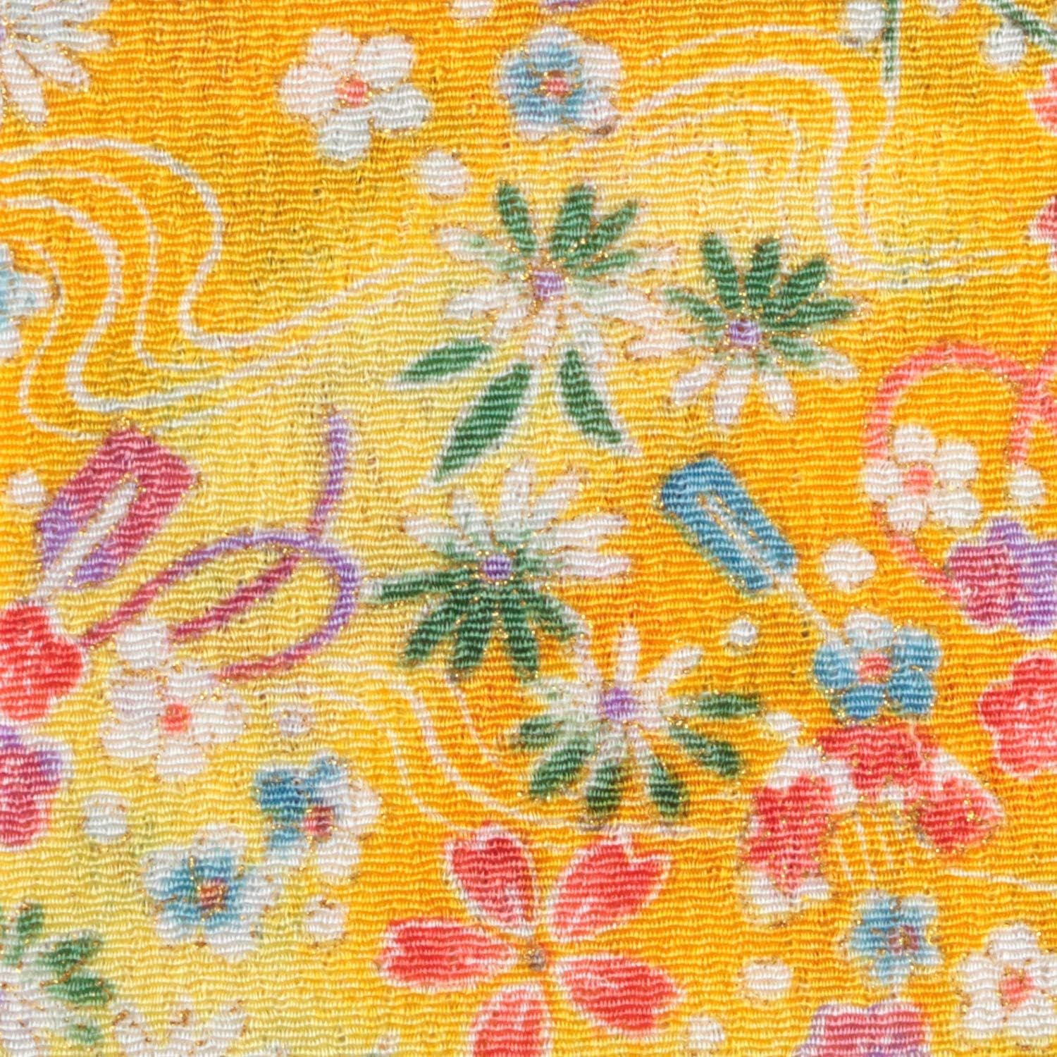 日本紐釦貿易 ちりめんカット 金彩 約23×33cm 花と櫛柄 山吹色 GH33-05 （ご注文単位1枚）【直送品】