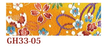 日本紐釦貿易 ちりめんカット 金彩 約23×33cm 花と櫛柄 山吹色 GH33-05 (ご注文単位1枚)【直送品】