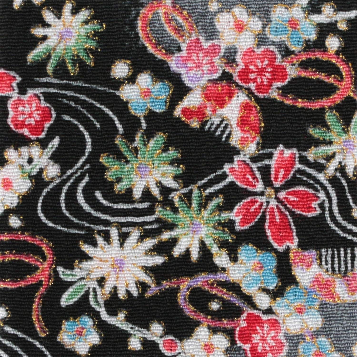 日本紐釦貿易 ちりめんカット 金彩 約23×33cm 花と櫛柄 黒 GH33-06 （ご注文単位1枚）【直送品】