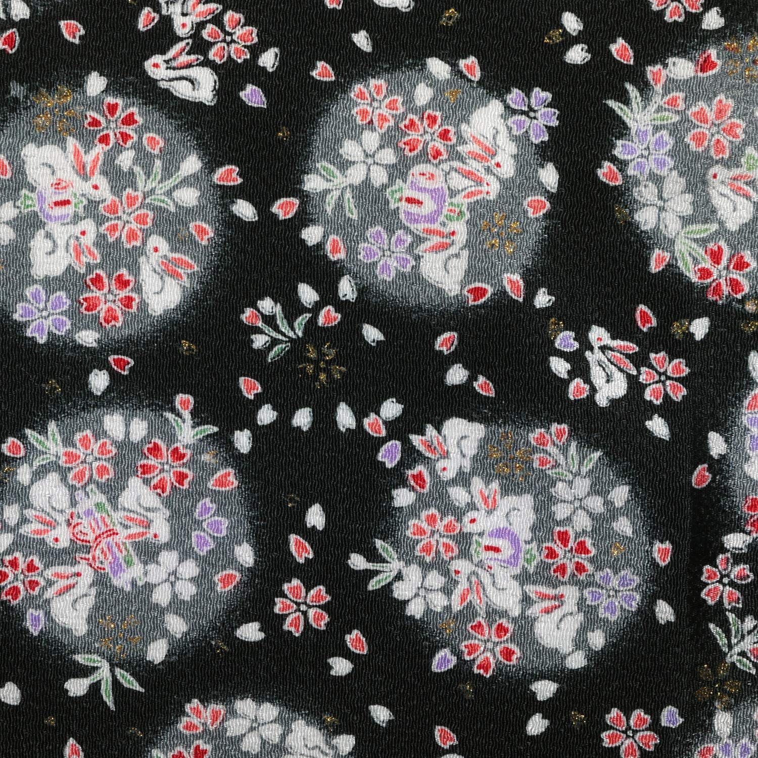 日本紐釦貿易 ちりめんカット 金彩 約23×33cm うさぎ柄 黒 GH38-05 （ご注文単位1枚）【直送品】