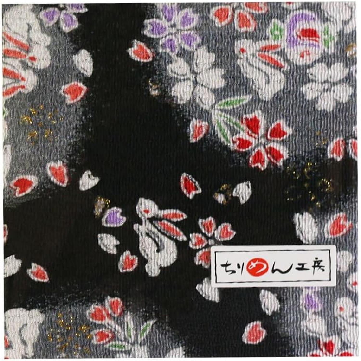 日本紐釦貿易 ちりめんカット 金彩 約23×33cm うさぎ柄 黒 GH38-05 (ご注文単位1枚)【直送品】