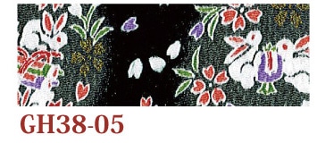 日本紐釦貿易 ちりめんカット 金彩 約23×33cm うさぎ柄 黒 GH38-05 (ご注文単位1枚)【直送品】