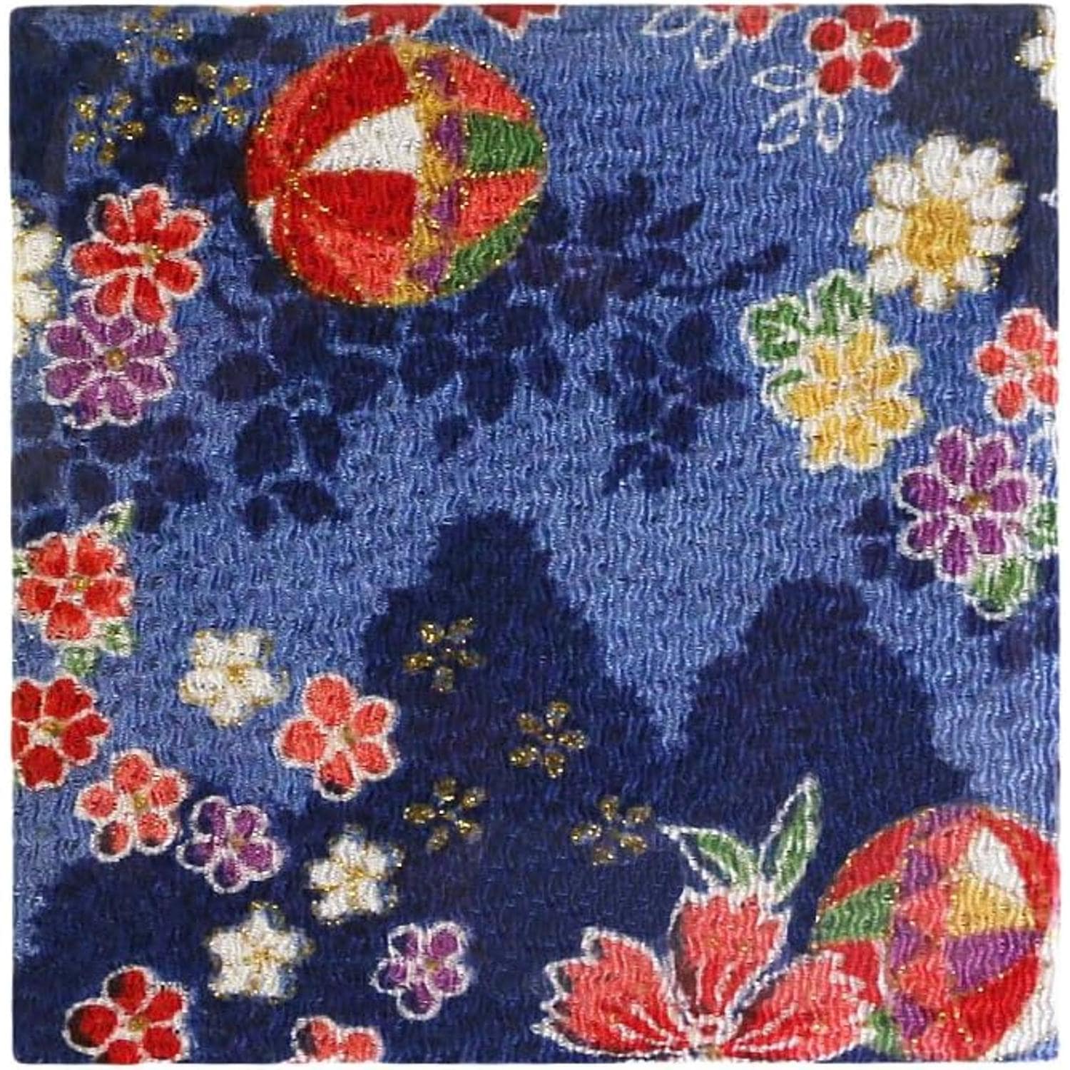 日本紐釦貿易 ちりめんカット 金彩 約23×33cm 手鞠柄 紺 GH41-04 （ご注文単位1枚）【直送品】