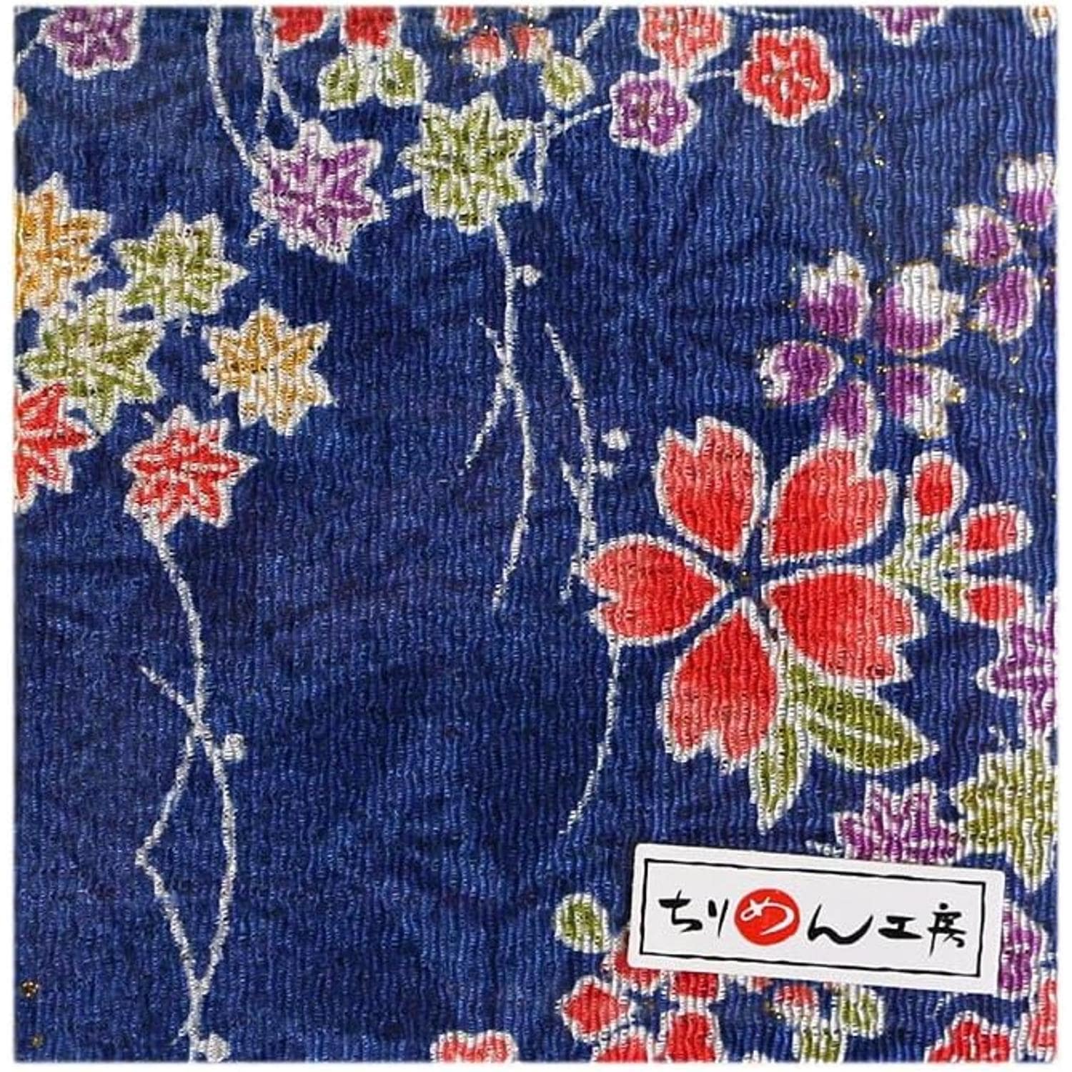 日本紐釦貿易 ちりめんカット 金彩 約23×33cm 花柄 紺 GH42-04 （ご注文単位1枚）【直送品】
