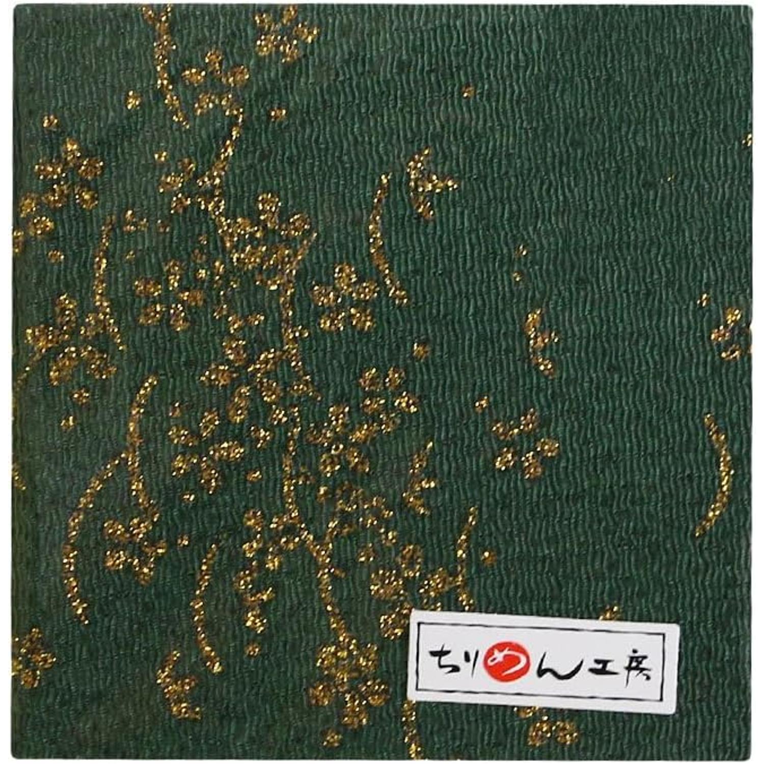 日本紐釦貿易 ちりめんカット 金彩 約23×33cm 花柄 緑 GN24-04 （ご注文単位1枚）【直送品】