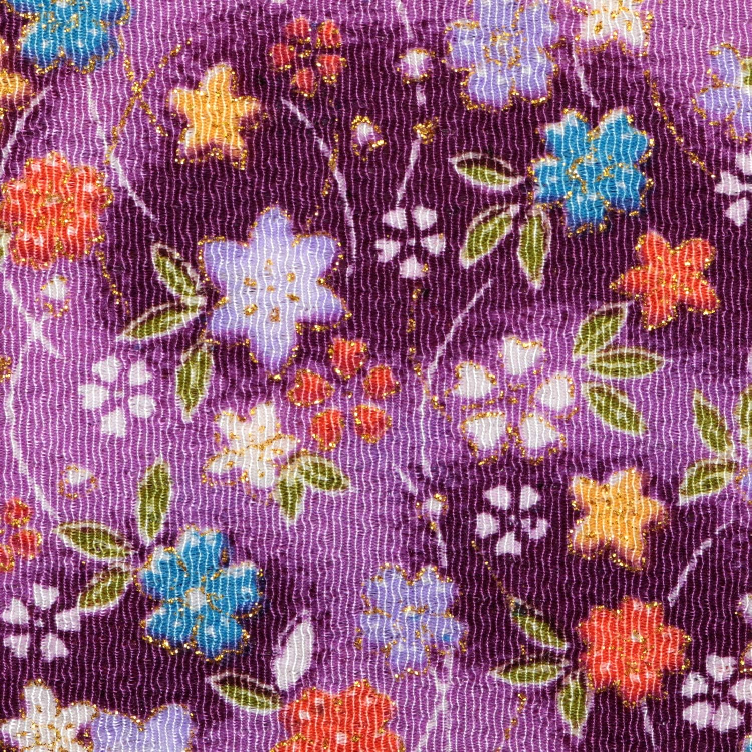 日本紐釦貿易 ちりめんカット 金彩 約23×33cm 花柄 紫 GH21-03 （ご注文単位1枚）【直送品】