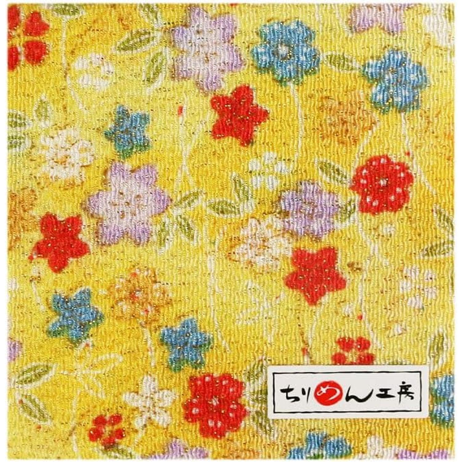 日本紐釦貿易 ちりめんカット 金彩 約23×33cm 花柄 黄色 GH21-04 （ご注文単位1枚）【直送品】