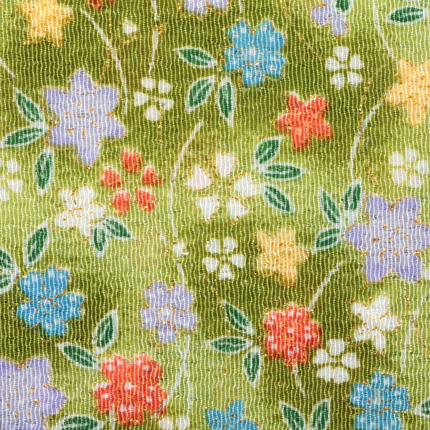 日本紐釦貿易 ちりめんカット 金彩 約23×33cm 花柄 黄緑 GH21-05 (ご注文単位1枚)【直送品】
