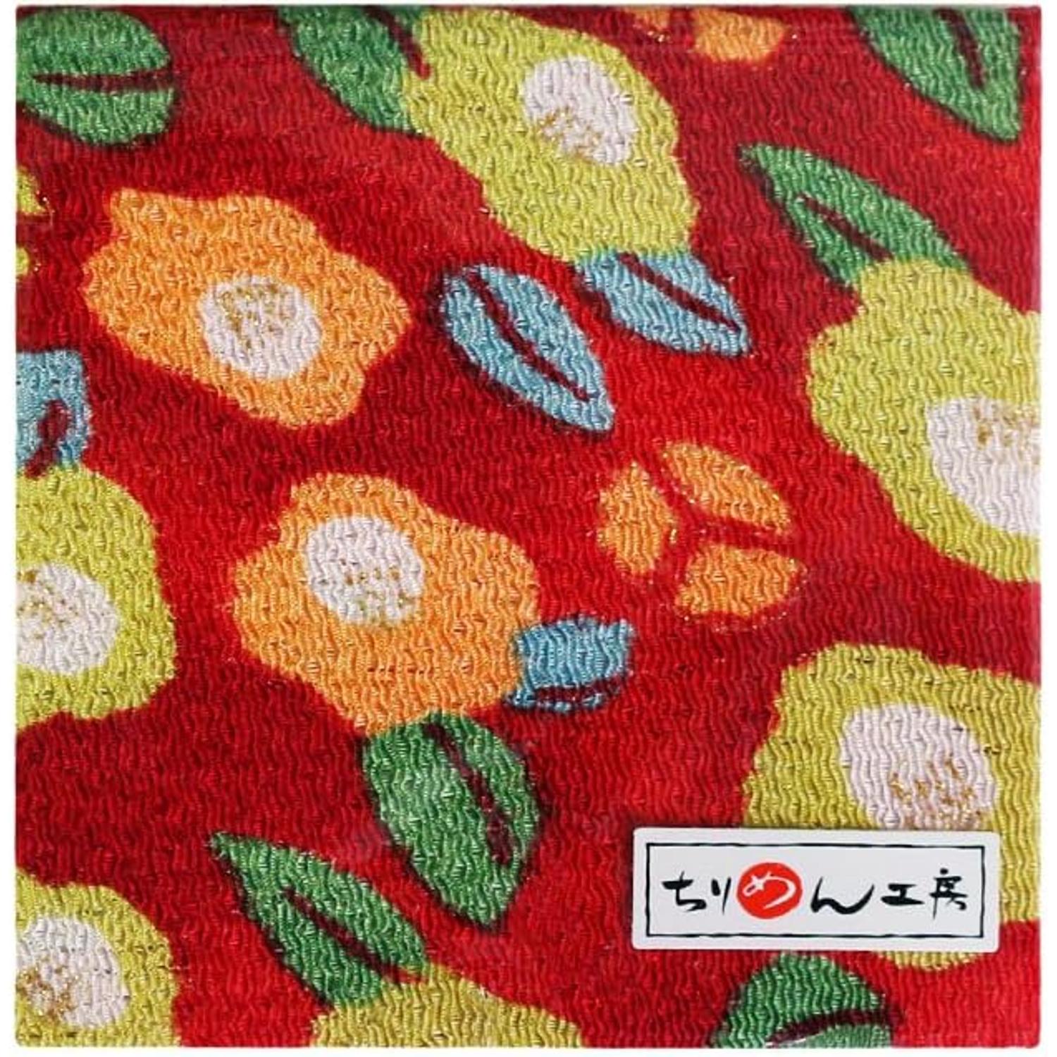 日本紐釦貿易 ちりめんカット 金彩 約23×33cm 椿柄 赤 GH52-01 （ご注文単位1枚）【直送品】